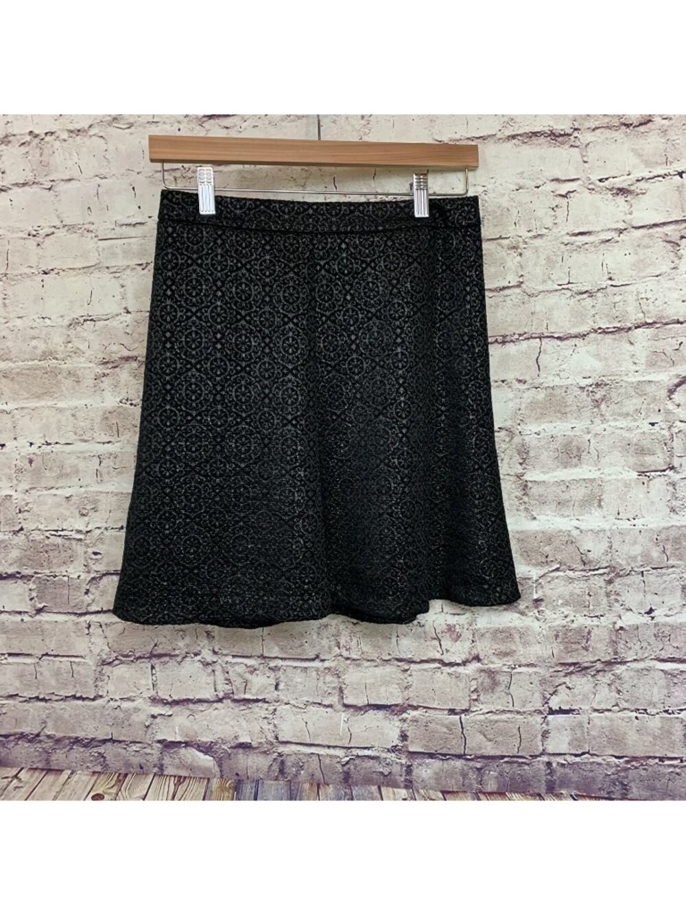 Ann Taylor Loft Black Geometric Metallic Lined Fit & Flare Skirt